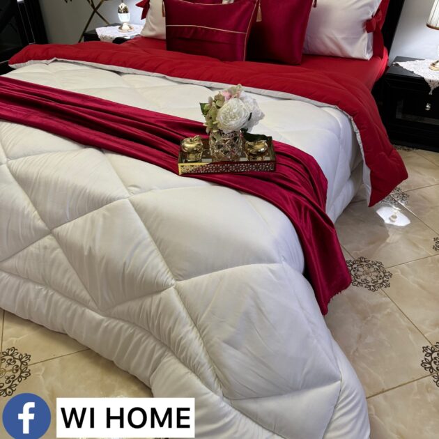 Couette blanc et rouge unis 6 peices