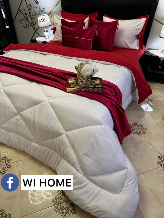 Couette blanc et rouge unis 6 peices