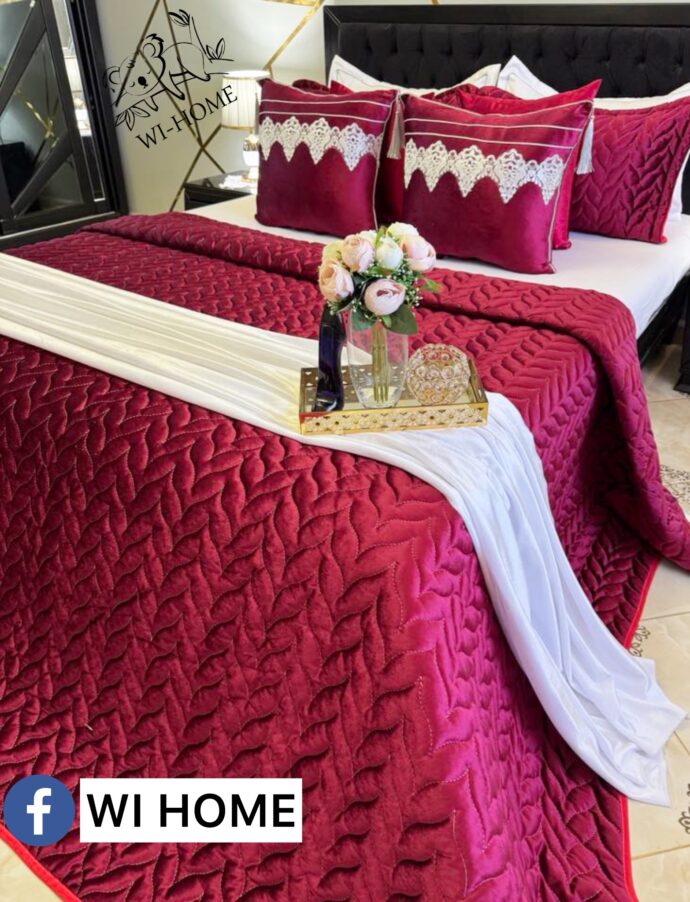 ⁦Couvre au lit kadhifa rouge 10 pieces⁩ - الصورة ⁦2⁩