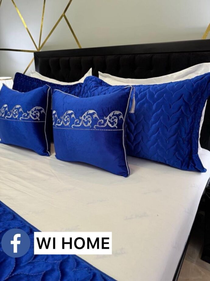 ⁦Couvre au lit kadhifa 8 pieces bleu⁩ - الصورة ⁦2⁩